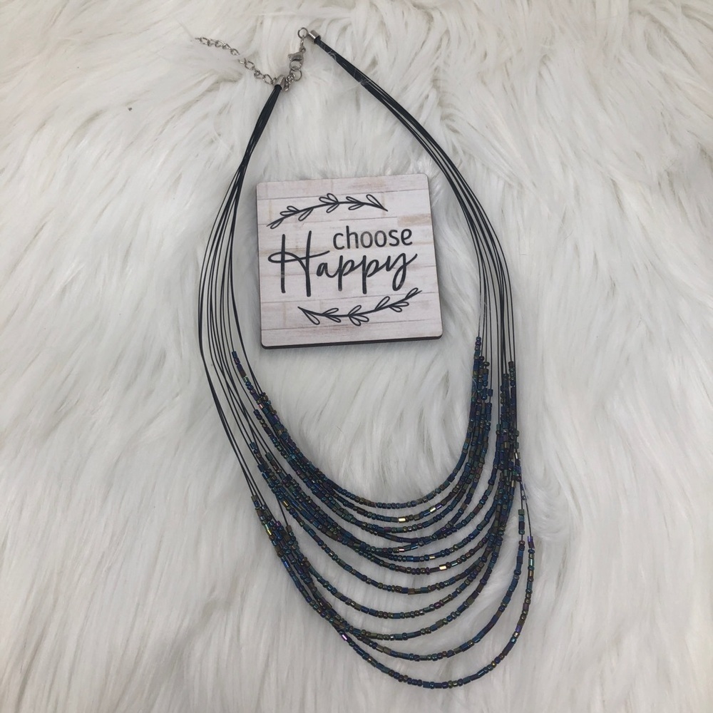 Multi Strand Black, Blue, Purple Beaded Necklace